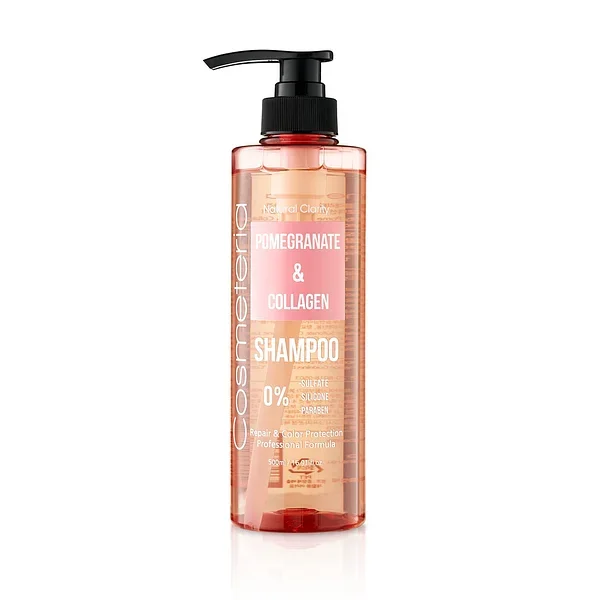 Шампунь для волос бессульфатный Гранат и Коллаген COSMETERIA Natural Clarity Hair Shampoo Pomegranate&Collagen