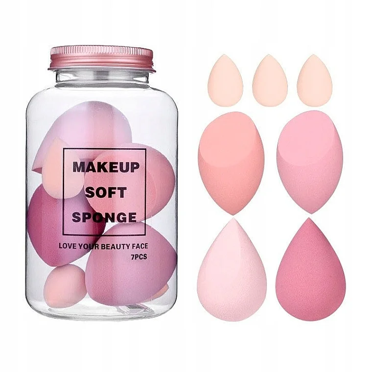 Набор спонжей для макияжа в банке, 7 шт Ecarla Makeup Soft Sponge Rose Cream Duo