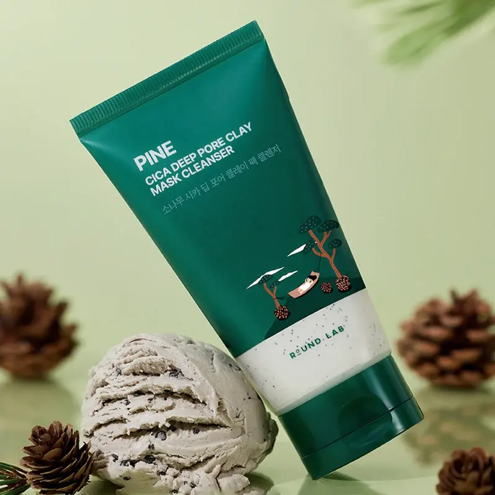 Очищающая маска-пенка с глиной и экстрактом сосны Round lab Pine Cica Deep Pore Clay Mask Cleanser 150ml