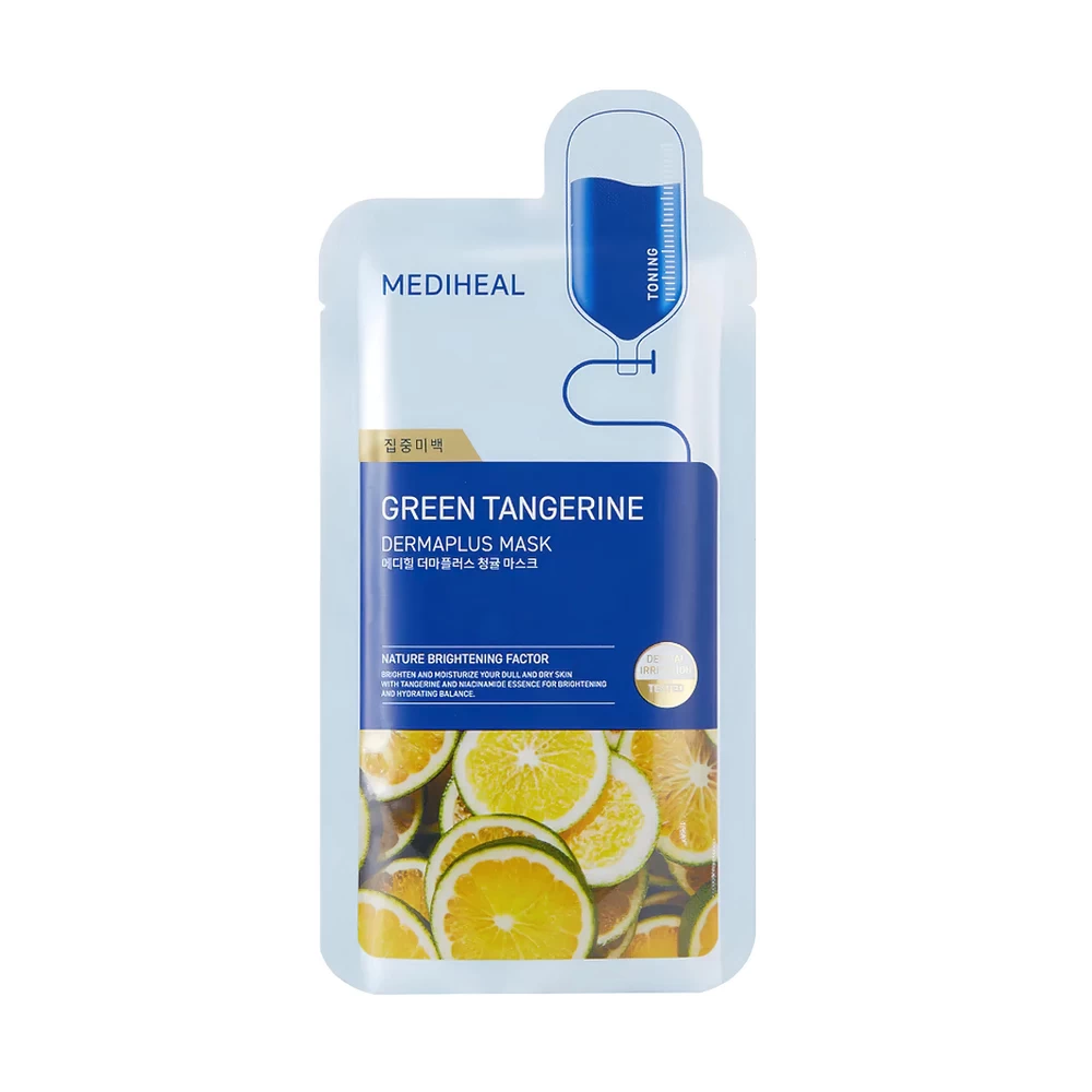 Тканевая осветляющая маска для лица MEDIHEAL GREEN TANGERINE DERMAPLUS MASK